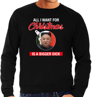 Bellatio Decorations Kim Jong-un All I want for Christmas foute Kerst sweater / trui zwart voor heren
