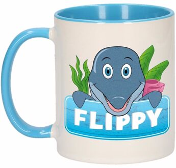 Bellatio Decorations Kinder dolfijnen mok / beker Flippy blauw / wit 300 ml Multi
