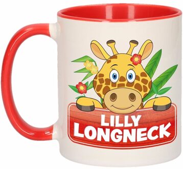 Bellatio Decorations Kinder giraffen mok / beker Lilly Longneck rood / wit 300 ml