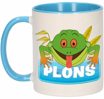 Bellatio Decorations Kinder kikker mok / beker Plons blauw / wit 300 ml Multi