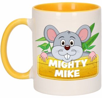 Bellatio Decorations Kinder muizen mok / beker Mighty Mike geel / wit 300 ml Multi
