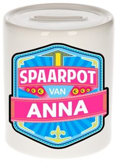 Bellatio Decorations Kinder spaarpot met naam - Anna - keramiek - met dop - wit - Sparen - Spaargeld van Anna Multi