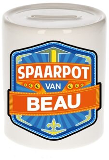 Bellatio Decorations Kinder spaarpot met naam - Beau - keramiek - met dop - wit - Sparen - Spaargeld van Beau