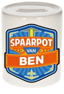 Bellatio Decorations Kinder spaarpot met naam - Ben - keramiek - met dop - wit - Sparen - Spaargeld van Ben