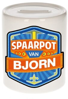 Bellatio Decorations Kinder spaarpot met naam - Bjorn - keramiek - met dop - wit - Sparen - Spaargeld van Bjorn