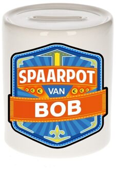 Bellatio Decorations Kinder spaarpot met naam - Bob - keramiek - met dop - wit - Sparen - Spaargeld van Bob Multi