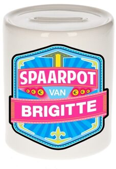 Bellatio Decorations Kinder spaarpot met naam - Brigitte - keramiek - met dop - wit - Sparen - Spaargeld van Brigitte