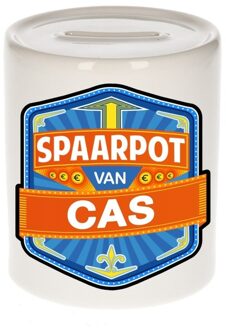 Bellatio Decorations Kinder spaarpot met naam - Cas - keramiek - met dop - wit - Sparen - Spaargeld van Cas