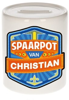 Bellatio Decorations Kinder spaarpot met naam - Christian - keramiek - met dop - wit - Sparen - Spaargeld van Christian