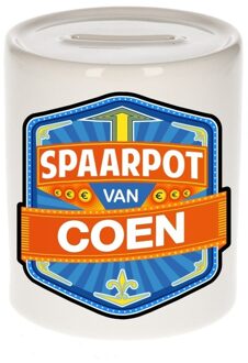 Bellatio Decorations Kinder spaarpot met naam - Coen - keramiek - met dop - wit - Sparen - Spaargeld van Coen Multi