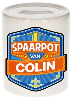 Bellatio Decorations Kinder spaarpot met naam - Colin - keramiek - met dop - wit - Sparen - Spaargeld van Colin Multi