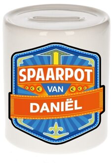 Bellatio Decorations Kinder spaarpot met naam - Dani?l - keramiek - met dop - wit - Sparen - Spaargeld van Dani?l Multi