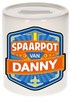 Bellatio Decorations Kinder spaarpot met naam - Danny - keramiek - met dop - wit - Sparen - Spaargeld van Danny Multi