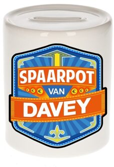 Bellatio Decorations Kinder spaarpot met naam - Davey - keramiek - met dop - wit - Sparen - Spaargeld van Davey Multi