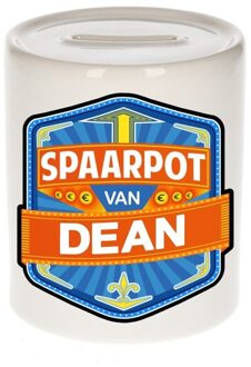 Bellatio Decorations Kinder spaarpot met naam - Dean - keramiek - met dop - wit - Sparen - Spaargeld van Dean Multi