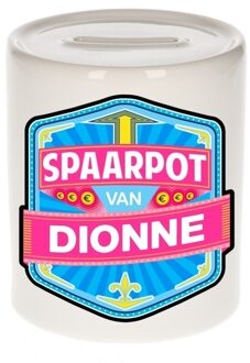 Bellatio Decorations Kinder spaarpot met naam - Dionne - keramiek - met dop - wit - Sparen - Spaargeld van Dionne Multi
