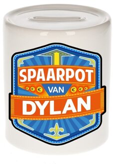 Bellatio Decorations Kinder spaarpot met naam - Dylan - keramiek - met dop - wit - Sparen - Spaargeld van Dylan Multi