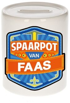 Bellatio Decorations Kinder spaarpot met naam - Faas - keramiek - met dop - wit - Sparen - Spaargeld van Faas Multi