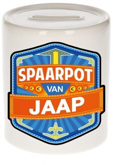 Bellatio Decorations Kinder spaarpot met naam - Jaap - keramiek - met dop - wit - Sparen - Spaargeld van Jaap