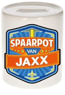 Bellatio Decorations Kinder spaarpot met naam - Jaxx - keramiek - met dop - wit - Sparen - Spaargeld van Jaxx Multi