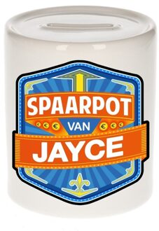Bellatio Decorations Kinder spaarpot met naam - Jayce - keramiek - met dop - wit - Sparen - Spaargeld van Jayce