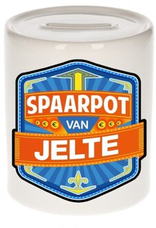 Bellatio Decorations Kinder spaarpot met naam - Jelte - keramiek - met dop - wit - Sparen - Spaargeld van Jelte