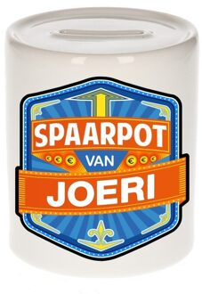 Bellatio Decorations Kinder spaarpot met naam - Joeri - keramiek - met dop - wit - Sparen - Spaargeld van Joeri Multi