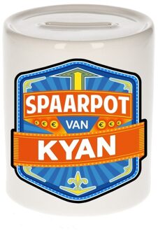 Bellatio Decorations Kinder spaarpot met naam - Kyan - keramiek - met dop - wit - Sparen - Spaargeld van Kyan Multi