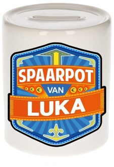 Bellatio Decorations Kinder spaarpot met naam - Luka - keramiek - met dop - wit - Sparen - Spaargeld van Luka