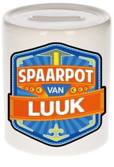 Bellatio Decorations Kinder spaarpot met naam - Luuk - keramiek - met dop - wit - Sparen - Spaargeld van Luuk Multi