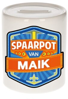 Bellatio Decorations Kinder spaarpot met naam - Maik - keramiek - met dop - wit - Sparen - Spaargeld van Maik