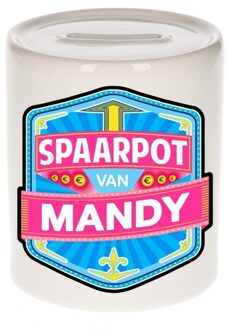 Bellatio Decorations Kinder spaarpot met naam - Mandy - keramiek - met dop - wit - Sparen - Spaargeld van Mandy