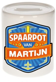 Bellatio Decorations Kinder spaarpot met naam - Martijn - keramiek - met dop - wit - Sparen - Spaargeld van Martijn Multi