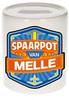 Bellatio Decorations Kinder spaarpot met naam - Melle - keramiek - met dop - wit - Sparen - Spaargeld van Melle