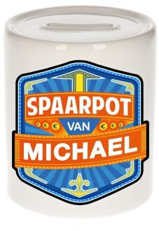 Bellatio Decorations Kinder spaarpot met naam - Michael - keramiek - met dop - wit - Sparen - Spaargeld van Michael