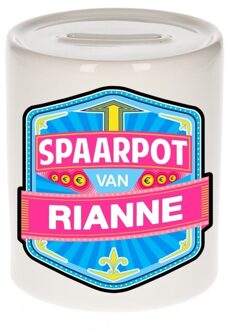Bellatio Decorations Kinder spaarpot met naam - Rianne - keramiek - met dop - wit - Sparen - Spaargeld van Rianne
