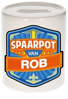 Bellatio Decorations Kinder spaarpot met naam - Rob - keramiek - met dop - wit - Sparen - Spaargeld van Rob