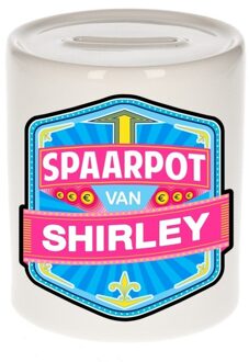 Bellatio Decorations Kinder spaarpot met naam - Shirley - keramiek - met dop - wit - Sparen - Spaargeld van Shirley Multi