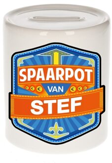 Bellatio Decorations Kinder spaarpot met naam - Stef - keramiek - met dop - wit - Sparen - Spaargeld van Stef
