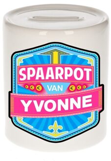 Bellatio Decorations Kinder spaarpot met naam - Yvonne - keramiek - met dop - wit - Sparen - Spaargeld van Yvonne
