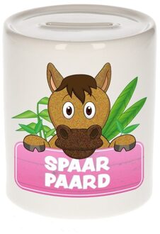 Bellatio Decorations Kinder spaarpot met paarden print - wit - 8 x 9 cm - keramiek - kinderen - meisjes