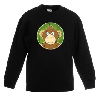 Bellatio Decorations Kinder sweater zwart met vrolijke aap print - apen trui 12-13 jaar (152/164)