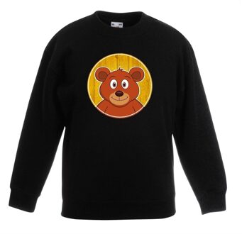 Bellatio Decorations Kinder sweater zwart met vrolijke beer print - beren trui 14-15 jaar (170/176)