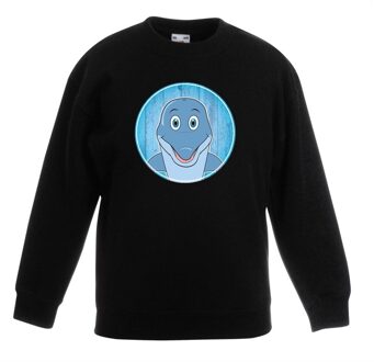 Bellatio Decorations Kinder sweater zwart met vrolijke dolfijn print - dolfijnen trui 3-4 jaar (98/104)