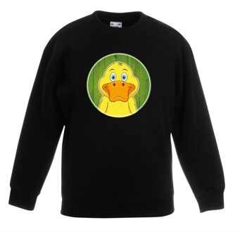 Bellatio Decorations Kinder sweater zwart met vrolijke eend print - eenden trui 9-11 jaar (134/146)