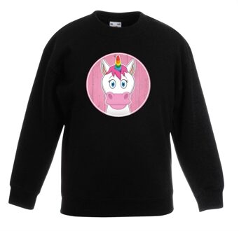 Bellatio Decorations Kinder sweater zwart met vrolijke eenhoorn print - eenhoorn trui 12-13 jaar (152/164)