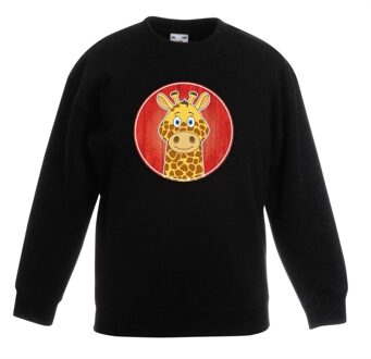 Bellatio Decorations Kinder sweater zwart met vrolijke giraffe print - giraffen trui 12-13 jaar (152/164)