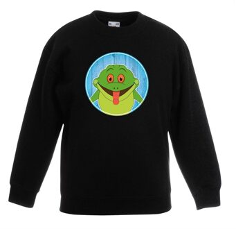 Bellatio Decorations Kinder sweater zwart met vrolijke kikker print - kikkers trui 3-4 jaar (98/104)