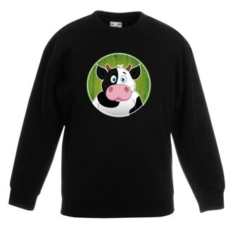 Bellatio Decorations Kinder sweater zwart met vrolijke koe print - koeien trui 9-11 jaar (134/146)