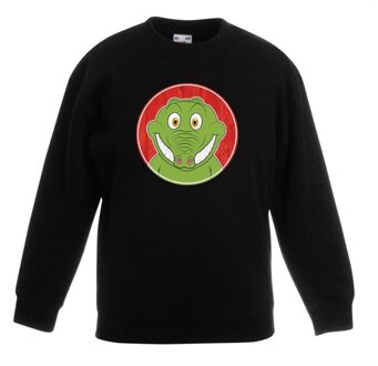 Bellatio Decorations Kinder sweater zwart met vrolijke krokodil print - krokodillen trui 3-4 jaar (98/104)